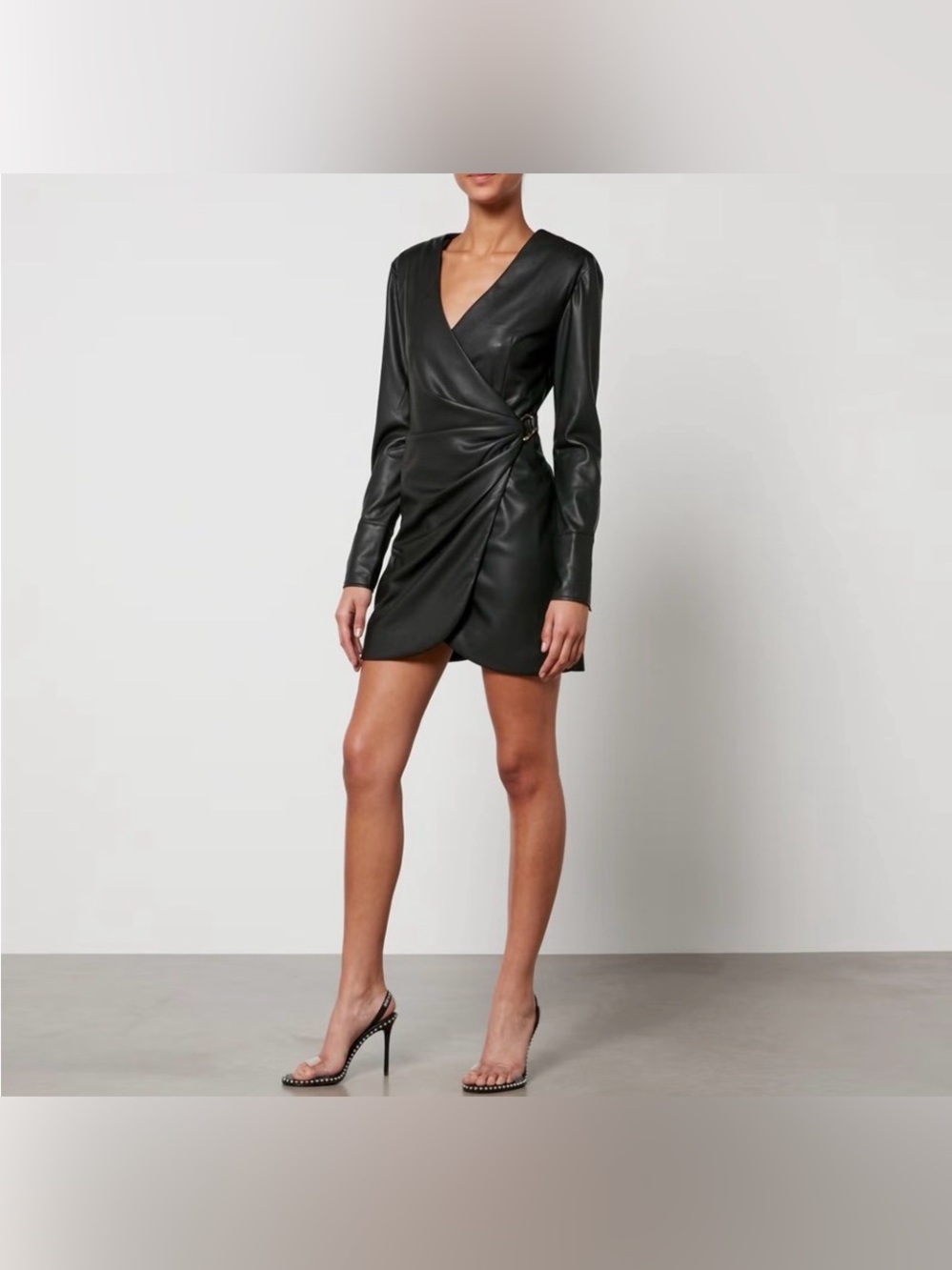 ANINE BING NWT Joey Faux Leather Wrap Mini Dress in Black Size S